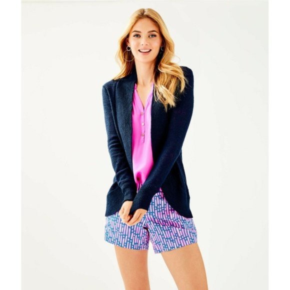 Lilly Pulitzer Sweaters - Lilly Pulitzer Amalie Navy Blue Open Cardigan Sz L